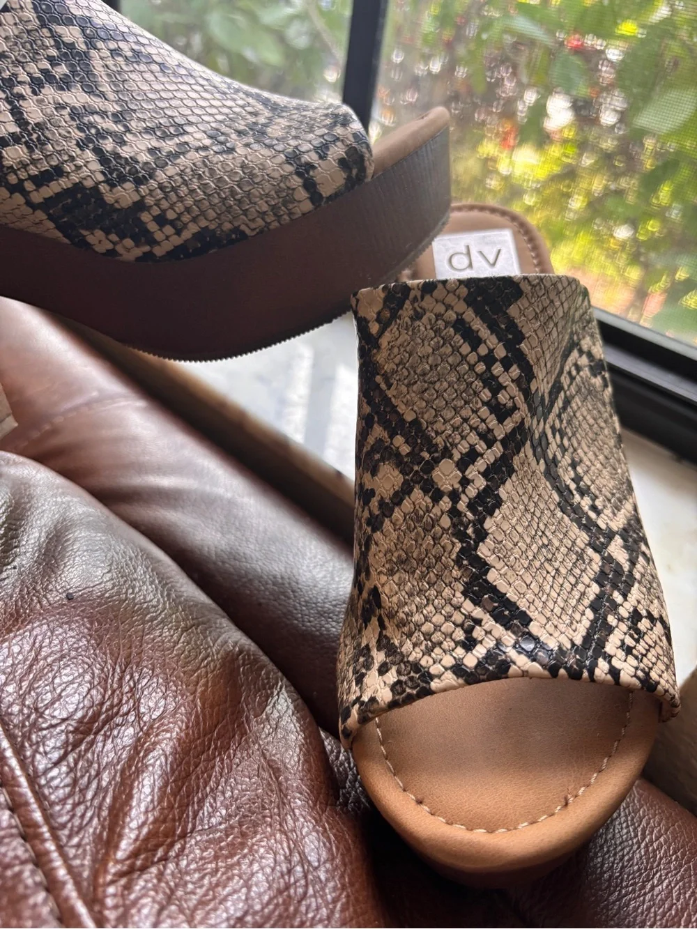 DV by Dolce Vita Beige and Black Snake-Print Platform Mules